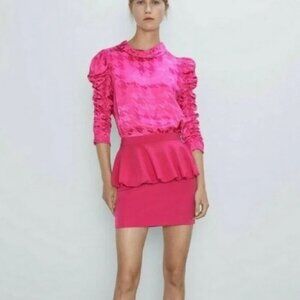 Zara Fuchsia Pink Peplum Mini Skirt